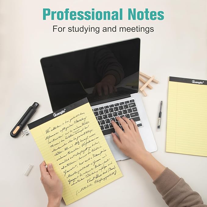 GUANGBO 12 Pack Yellow Legal Pads 8.5 x 11 College Ruled Note Pad 50 Sheets Notepads Micro Perforated Writing Pad for Work Study Daily Note Taking List