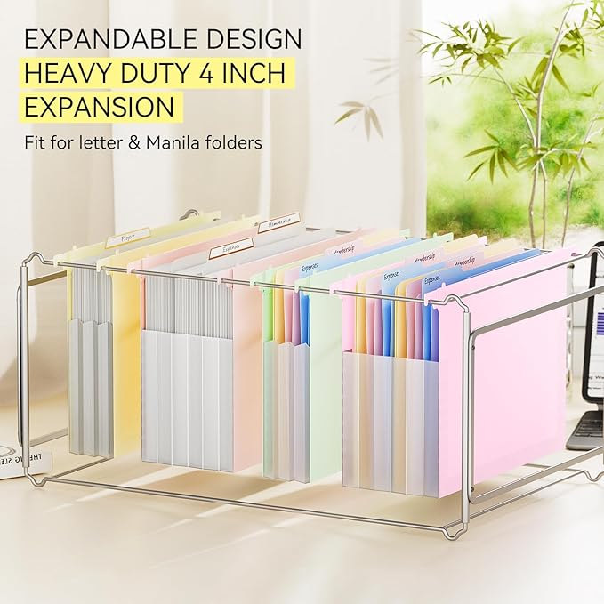 ThinkTex Extra Capacity Plastic Hanging File Folders, 4.72 Inch 8 Pack Reinforced Expanding Hang Folders Letter Size，Accordion Pocket with Movable Dividers,Heavy Duty for Filing Cabinet, Home Office