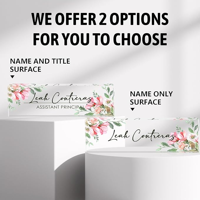 Personalized Custom Name Plate, Office Desk Decor for Women and Men, Employee Appreciation Gifts for Boss, Manager, Teacher, Nurse (Tender Flower)