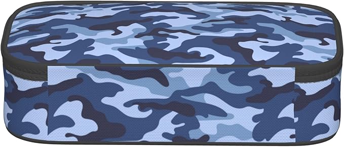 Kids Adults Camo Style Pencil Case Blue Pencil Box for Boys Men Girls Women, Portable Canvas Storage Pouch Marker Pen Organization Bag, Desk Office Organizer Travel Bag