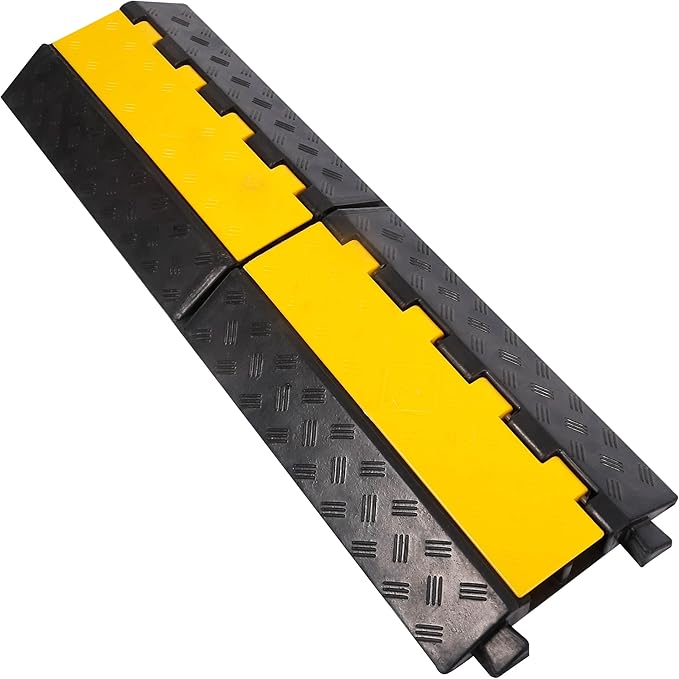 Rubber Cable Ramp Cord Cover Cable Protector Ramps Wire Hose Protective 2 Channel 22000Lbs Load Capacity Traffic Speed Bump for Asphalt Concrete Gravel Driveway Indoor Outdoor, 1 Pack