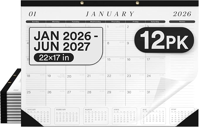 2026 Desk Calendar Large 22x17 Runs Until June 2027 Work Calendar with To-do List & Notes Yearly Preview 18 Months With Plastic Cover Desk Calendar 2025-2026 Large 22x17 Black White With Protective Cover Bulk Planner for Home School Office Pad Calendar...