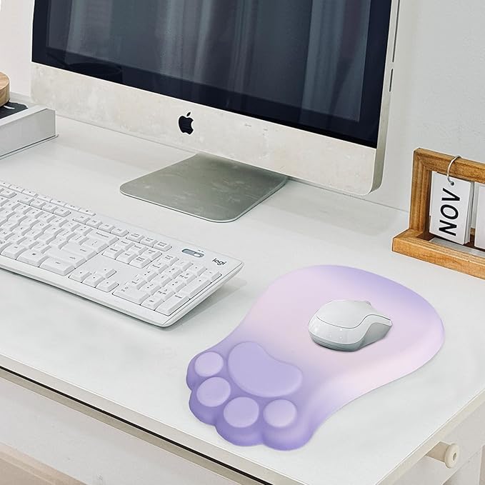L-SPOUTTO Ergonomic Mouse Pad with Wrist Rest,Cute Cat Paw Mousepad Wrist Support,Comfortable Massage Design Computer Pain Relief Mouse Pad with Non-Slip PU Base for Desk Laptop Gaming,Gradient Purple
