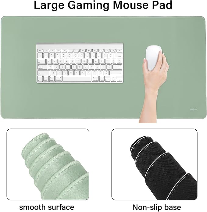 MOSISO Keyboard Mouse Pad Set, Large Gaming Mouse Pad&Rectangular Keyboard Wrist Rest&Mousepad with Wrist Rest&Coaster, Ergonomic Non-Slip&Easy Typing Pad with Curved Silicone Lining, Antique Green