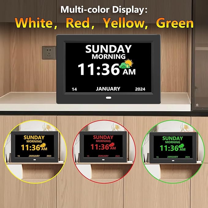 10 Inch Digital Clock with Day and Date for Elderly Alzheimer's Clock Customizable Alarms 3 Display Modes Large Font Alarm Clock for Seniors Auto DST