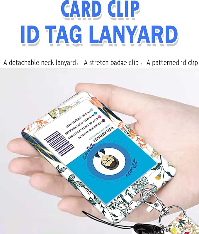 BLOCIT ID Badge Holder with Lanyard - Fashionable ID Card Holders with Retractable Lanyards - Soft Fiber Metal Clip Sturdy Buckle for Key Wallet - Work Nurse Teacher (Beautiful Colorful Floral)