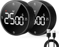 Rechargeable Magnetic Kitchen Timer for Cooking, Building 800mAh Battery Large Display Digital Countdown Countup Timer, 3 Preset 5/15/25 Mins Loud Alarm for Baking Grilling Studying - 2PCS