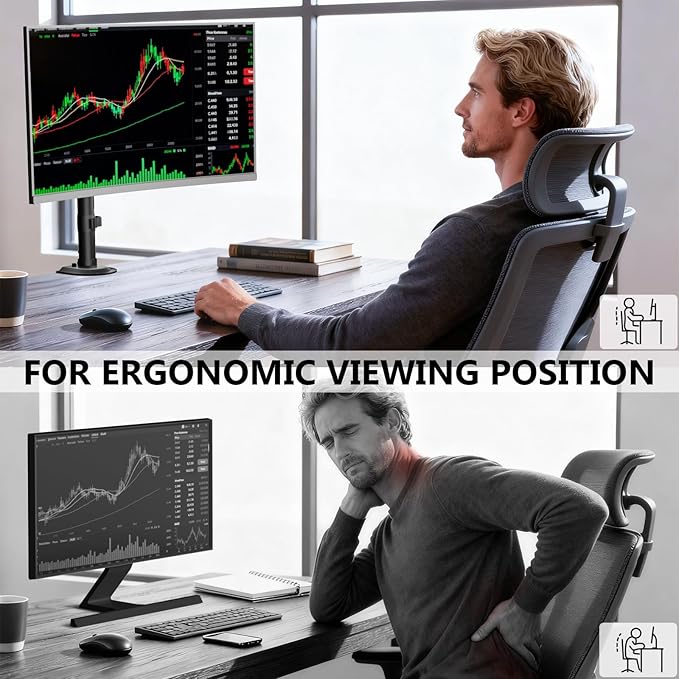 WALI Heavy Duty Single Monitor Arm Desk Mount for 13-49 Inch Screens, Ultrawide Monitor Stand with Full Motion Tilt, Swivel, Rotation, Holds up to 44 lbs, C-Clamp Mount for VESA 75/100mm,(M001S)