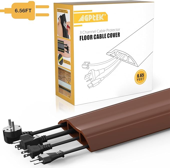 AGPTEK Heavy Duty Floor Cable Cover Cable Protector, 6.5 Ft Floor Cord Protector 3 Channels Floor Cord Cover (Mid Channel 0.93") Contains Cords, Cables and Wires, Good for Office, Home, or Outdoor