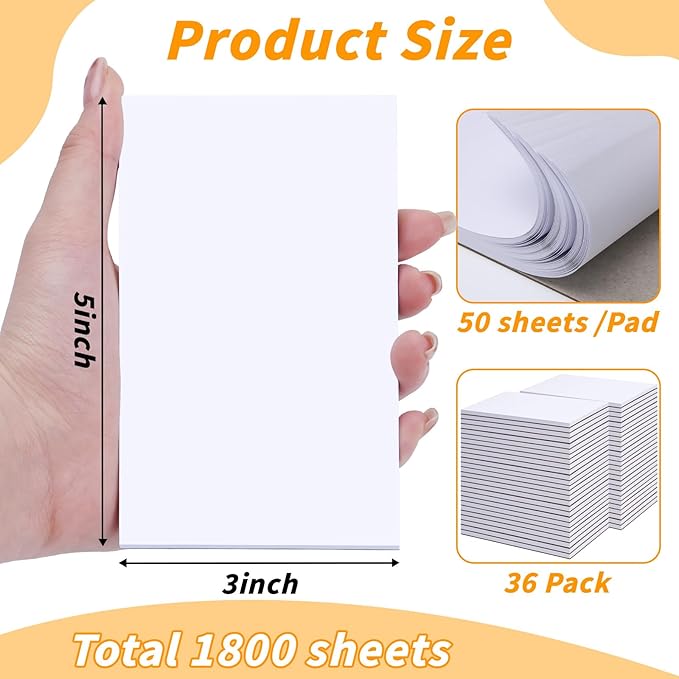 Note Pads 3x5, 36 Pack Small NotePads, Server Note Pads, Scratch Pads 3x5, Memo Pads White Paper, 50 Sheets per Blank Note Pads 3x5, Mini Writing Pads Pocket Notepads for Office School Home Supplies