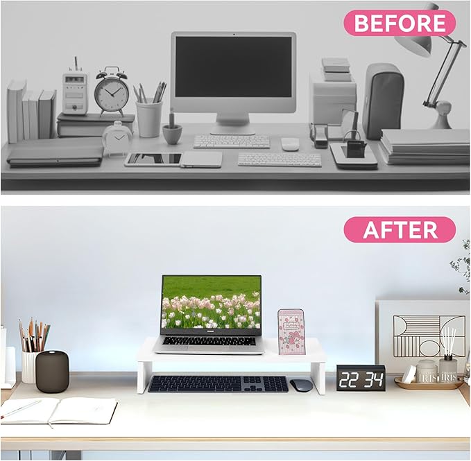 21" Monitor Stand Riser with Phone Holder, Monitor Stand for Desk, Computer Monitor Stand, Desk Shelf for Top of Desk, Desktop Organizer for Laptop, Printer, TV