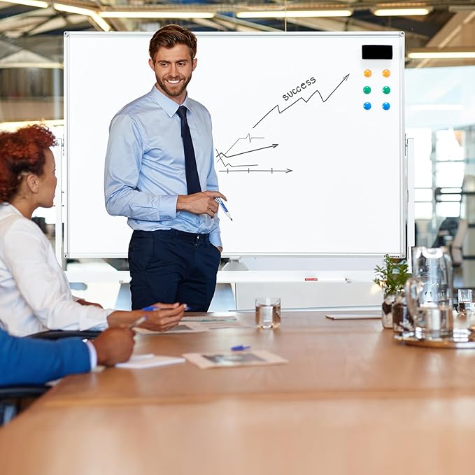 Large Dry-Erase Rolling Magnetic Whiteboard - 48 x 32 Inches White Board Height Adjust Double Sides Mobile Portable Easel on Wheels, Dry Erase Board with Stand for Office, Home & Classroom