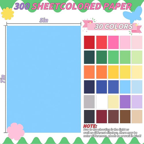5" x 7" Cardstock 30 Colors, 300 Pack Colorful Thick Paper Cardstock Blank Colored Cards Stock for Invitations, Greeting Cards Making, Postcards, Photos, 250GSM Thick Paper Colorful