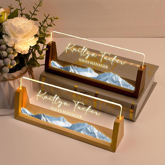 Desk Name Plate Personalized, Custom Office Light Up Name Plate for Desks, Desk Decorations for Women Men Office, Employee Appreciation Gifts for Coworkers