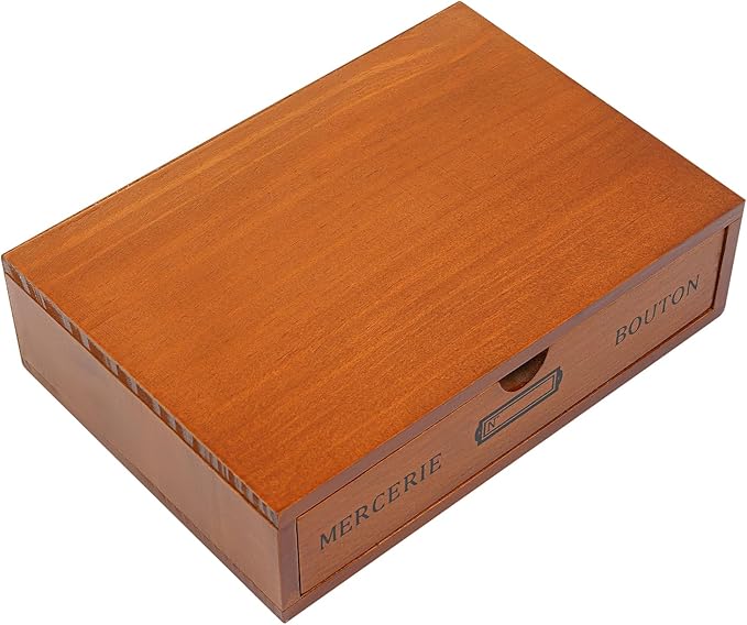 Stackable Wooden Desk Organizer 1 Drawer Retro Brown Modular Storage Boxes for Home Office, Makeup, Stationery - No Assembly Required