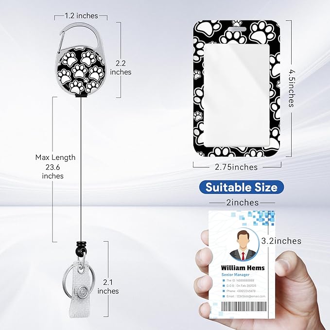 2 Pack Dog Paw Print ID Badge Holder with Heavy Duty Retractable Reel Keychain for WomenStudents,Teachers, Nurses, Office Use
