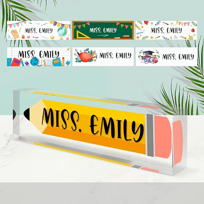Teacher Office Desk Name Plate Personalized, Custom Name Plates for Desks, Teachers Office Desk Decor, Clear Acrylic Glass Block, Personalized Office Gifts for Teachers Laywers, Appreciation Gifts