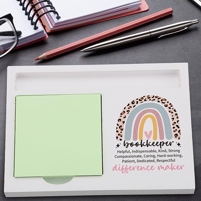 Bookkeeper Sticky Note Holder for Desk, Appreciation Gift from Coworker Boss Client, Motivational Office Decor for Women Men, Thank You Rainbow Desk Organizer for Bookkeeping TZP141
