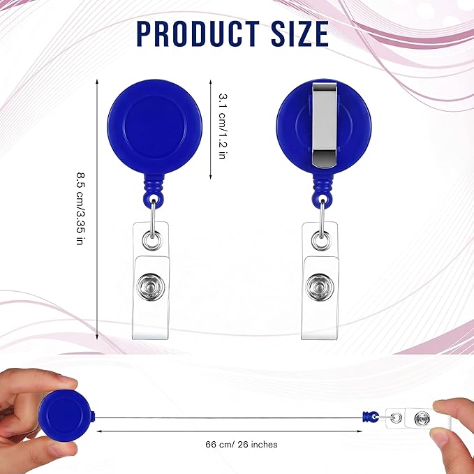 Handepo 200 Pcs Retractable Badge Reels Bulk Retractable Badge Holders with Clips ID Holder Key Ring Clip for Office Worker Students Teachers Doctor Nurse Name ID Card Holder Key Card (Blue)