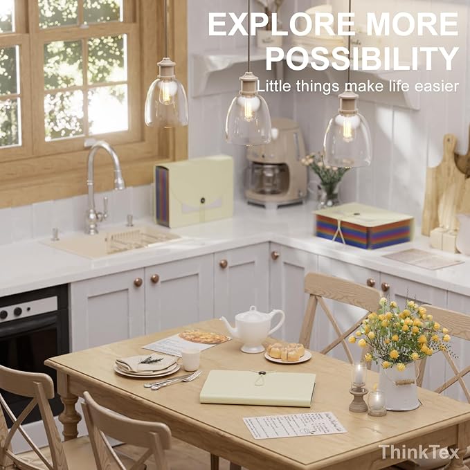 ThinkTex Accordion File Organizer, 12 - Pocket Expanding File Folders for Paper Receipts, Bills&Taxes Organizer, Letter/A4 Size Document Holder for School, Office, Home with tabs-Beige Color