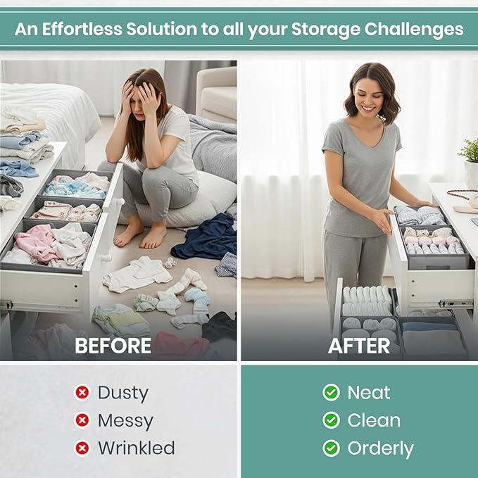 RFAQK 18 Pack Drawer Organizer Clothes-3 Sizes Dresser Organizer for Underwear Closet, Baby Clothes Organizer for Wardrobe-Foldable Fabric Drawer Dividers for Bedroom,Lingerie,Undies,Bra-Grey