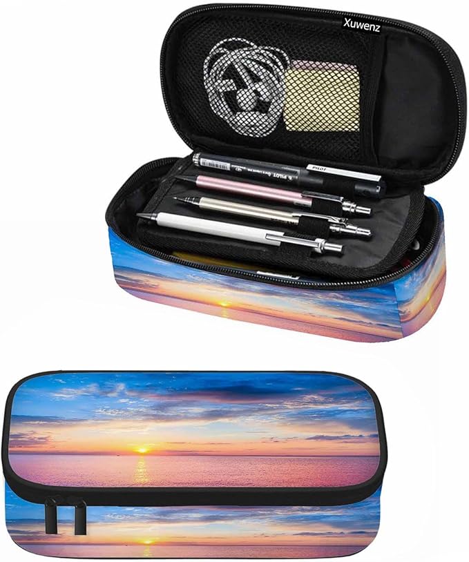 Sunrise Seascape Pencil Holder Bag Cloudy Sun Sparkling Sea Beautiful Pencil Case College Office School for Teens Boy Girl