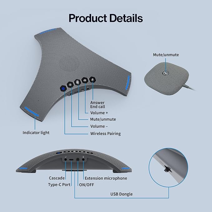 RayBit Conference Speaker and Microphone - Bluetooth Speakerphone with Daisy Chain, AI Noise Cancellation, Voice Enhancement, Support Wireless Dongle, USB Connection, Compatible with All Meeting Rooms