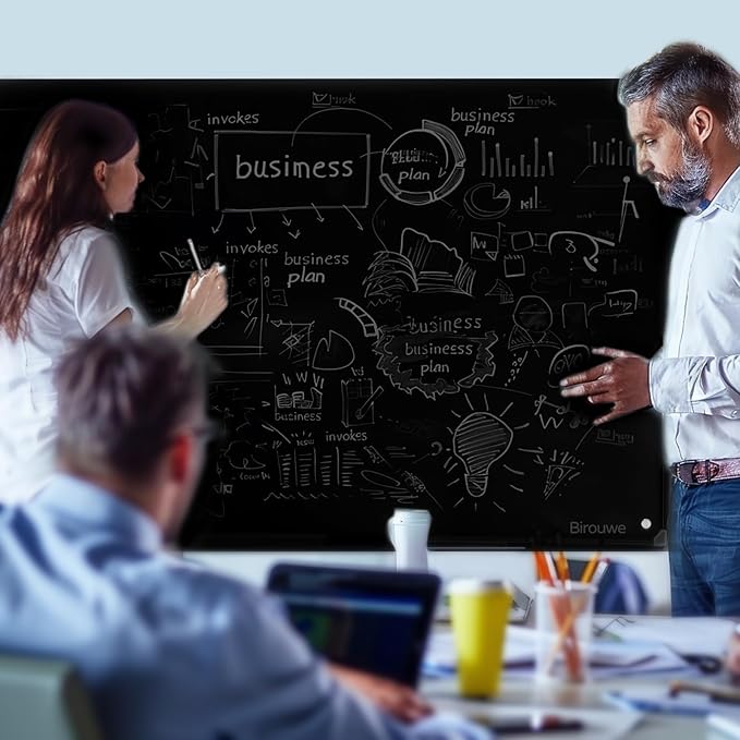 Magnetic Glass Blackboard - Glass Dry Erase Board 48"x96" Large Frameless Board for Walls Office School and Home,Black