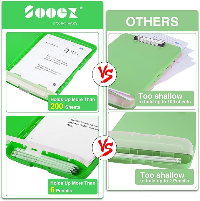 Sooez Clipboard with Storage, High Capacity Nursing Clip Board 8.5 x 11 with Pen Holder & Low Profile Clip, Plastic Clipboards Case Box, Teacher Must Haves School Office Supplies,Letter Size/ A4