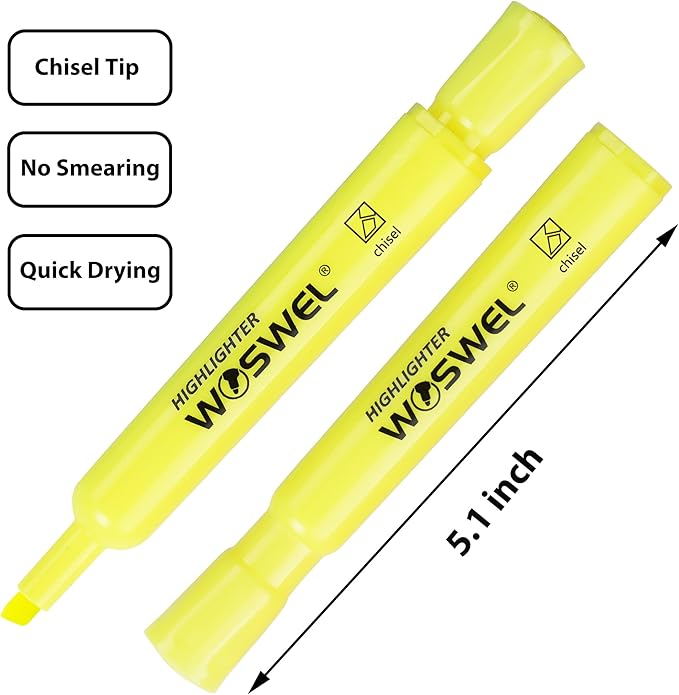 WOSWEL Highlighters Bulk, 72 Pack Tank Style Highlighters Set, Fluorescent Yellow, Chisel Tip Highlighter Markers Bulk for Kid and Adult Coloring, Highlighting as School Supplies
