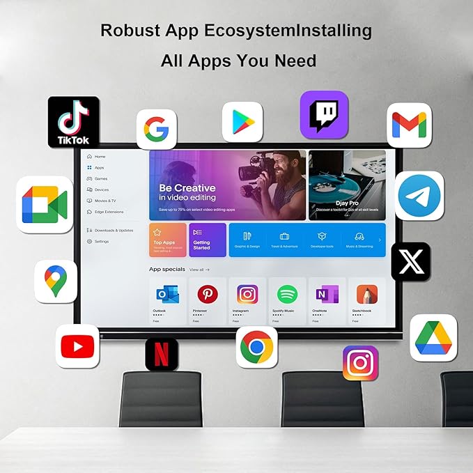 75" Smart Board, 4K UHD Interactive Whiteboard, Digital Touchscreen Smartboard with Open App Ecosystem & Dual System, Ideal for Classroom, Home, Office, Business (Wall Mount Included)