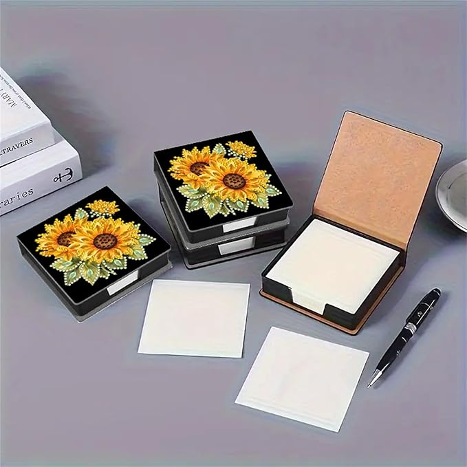 Diamond Painting Kit Note Box,Memo Paper Storage Box Diamond Art,Sticky Note Holder Diamonds Art,Diamonds Painting Memo Pad For Office Desk. (Sunflower)