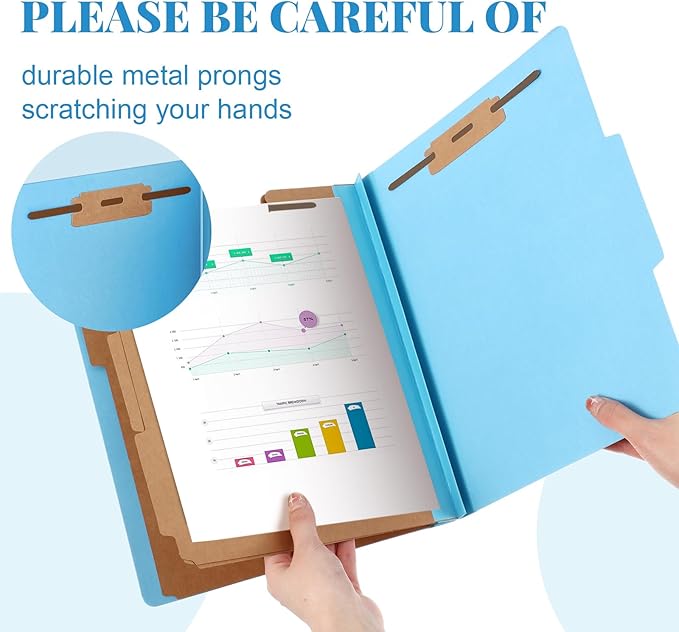Skyygemm 36 Pcs Classification Folders Letter Size, 3 Divider Pressboard File Folder with Fasteners, Expanding File Organizer Bulk for Teachers, Clergy, Office, Church, Christmas Donations (Blue)