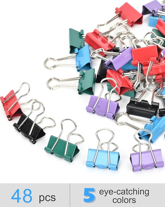 Konilaomu Small Clips Binder Clips 0.75 inch, Small Paper Clips for Office (48 Pcs) (Mixed Color)