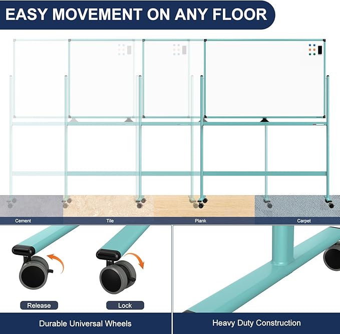 Large Dry-Erase Rolling Magnetic Whiteboard - 48 x 32 Inches Dry Erase Board with Stand Height Adjust Double Sides Mobile White Board Easel on Wheels with 25 Sheets Paper Pad Office, Home & Classroom