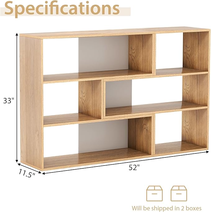 Tangkula 6 Cubes Bookcase, 2-Piece Separable Floor Standing Open Horizontal Bookshelf, Multifunctional Display Storage Shelf for Living Room Study Office (Natural, 6-Cube)