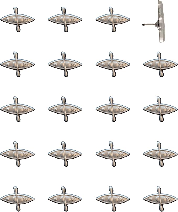 Kayak Push Pins - Silver Kayak Map Pins for Cork Boards, Maps, or Lapel Use - Designed in USA - Set of 20