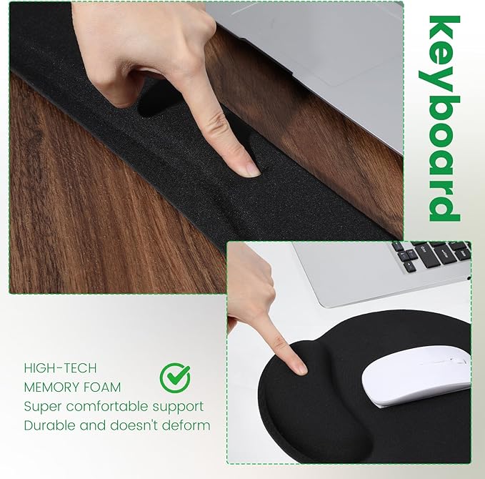 6 Pcs Mouse Pad and Keyboard Wrist Rest - Ergonomic Wrist Pad for Computer Keyboard and Mouse Pad, Memory Foam Wrist Support for Comfy Typing (Classic Black)