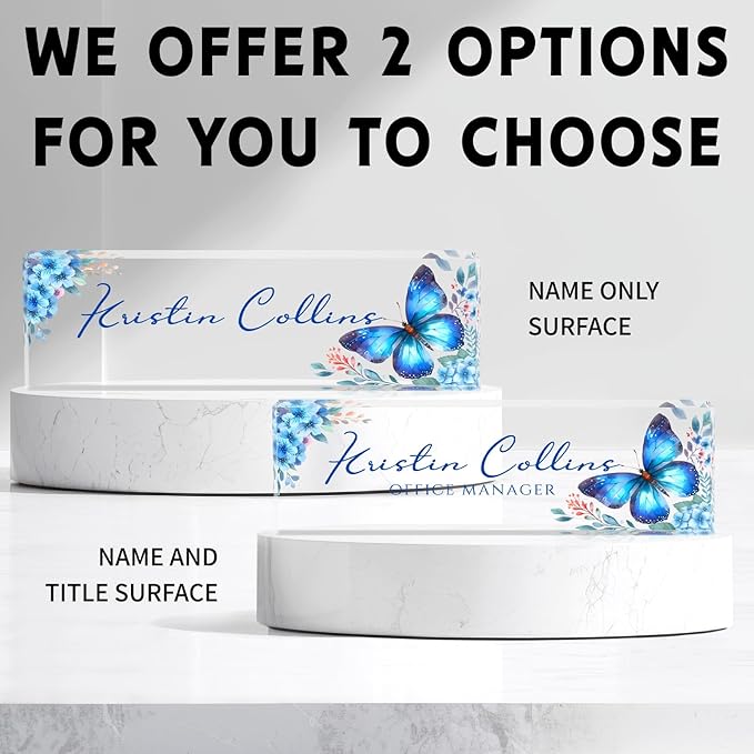 Custom Name Plate for Desk, Personalized Desk Name Plate on Clear Acrylic Glass, Appreciation Gifts for Teacher Employee Boss Coworkers Nurse, Office Desk Accessories for Women Men (Azure)