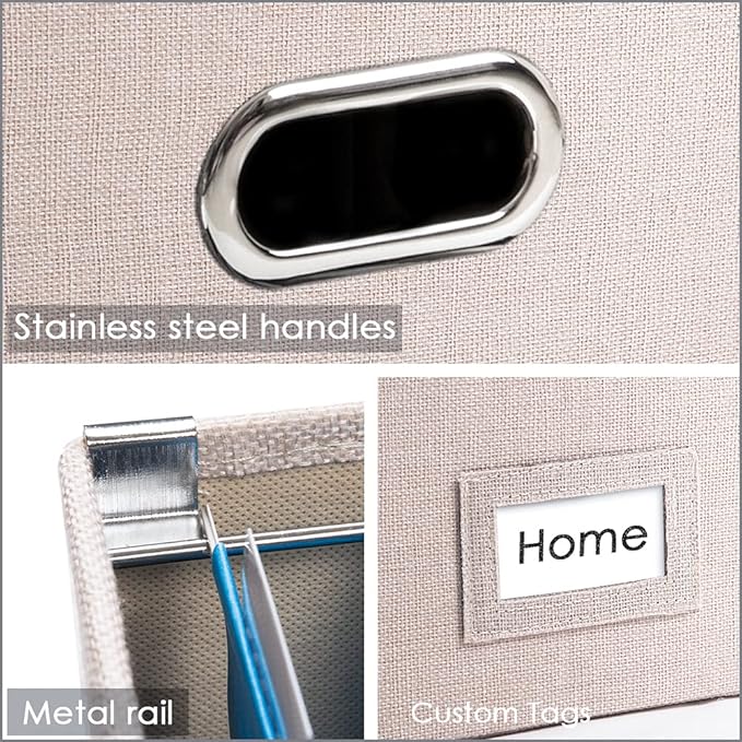 PRANDOM File Organizer Box - Set of 1 Collapsible Decorative Linen Filing Storage Hanging File Folders with Lids Office Cabinet Letter Size Light Grey (14x9.3x10.8 inch)