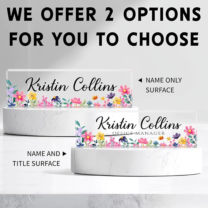 Custom Name Plate for Desk, Personalized Desk Name Plate on Clear Acrylic Glass, Appreciation Gifts for Teacher Employee Boss Coworkers Nurse, Office Desk Accessories for Women Men (Watermelon)