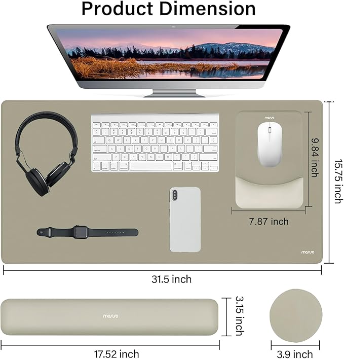 MOSISO Keyboard Mouse Pad Set, Large Gaming Mouse Pad&Rectangular Keyboard Wrist Rest&Mousepad with Wrist Rest&Coaster, Ergonomic Non-Slip&Easy Typing Pad with Curved Silicone Lining, Bronze Brown