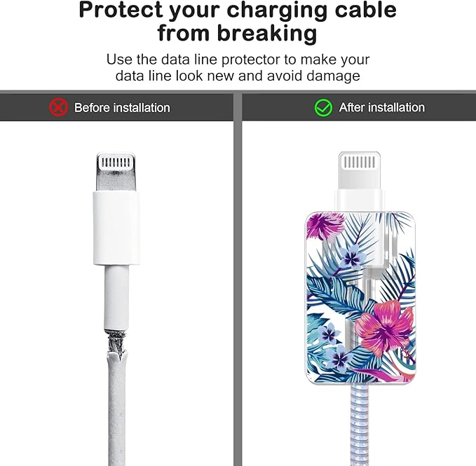 Cute Flowers DIY Protectors Cable Protector for iPhone Charger,Green Leaves Pattern,Data Cable Charger Data Line Earphone Wire Saver for iPhone X 13 12 12 Pro Max