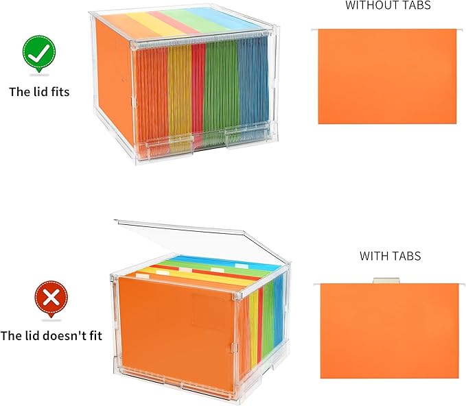 File Organizer Box with Lid,Hanging Filing Folder Organizer for Document Storage with Plastic Slide,Letter-size File Holder Filing Box for Office/Home/Decor/（2Pack）