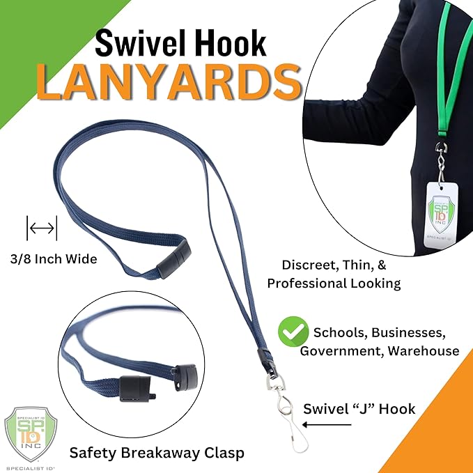Specialist ID Bulk 25 Pack - Premium Flat Breakaway Lanyards for ID Badges & Badge Holders - 3/8" Wide Woven Safety Lanyard with Metal Swivel Hook for Teachers, Students, Cruise, Office (Navy Blue)