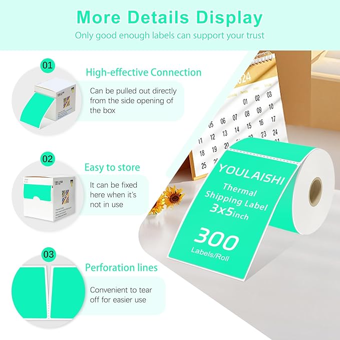 YOULAISHI 3 x 5 inch Home Moving Box Labels for Storage Bins 300pcs Colored Blank Label Sticker for Shipping Thermal Printer Color Coding Rectangle Moving Labels for Packing Boxes,Watercolor Green