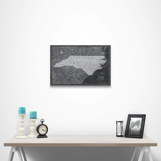 Conquest Maps Push Pin North Carolina Map Board - With Push Pins to Mark North Carolina Travels - Handmade in Ohio, USA - Design: Modern Slate