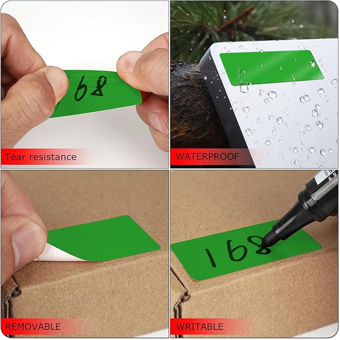 Meitaat Green Rectangle Stickers 2 x 1 Inch Color Coding Labels Vinyl Roll Self-Adhesive Waterproof Removable 500 PCS