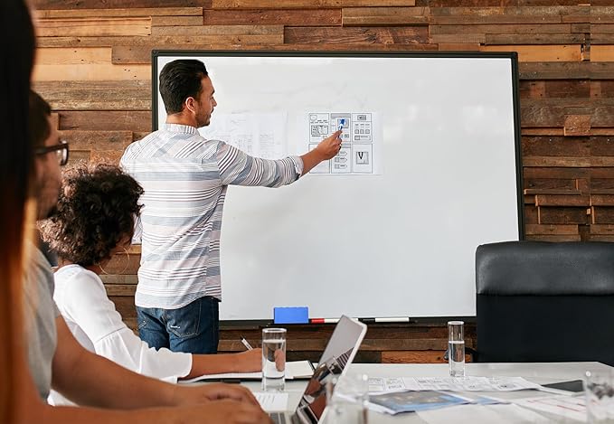 Magnetic Dry Erase White Board - 46 x 33 Inch Whiteboard for Wall - 4 x 3 Large Wall-Mounted Board with Black Aluminum Frame, 1 Magnetic Eraser, 2 Pens, 1 Detachable Marker Tray, 6 Magnets