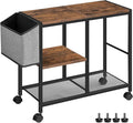 Printer Stand with Storage Bag, 3-Tier Mobile Under Desk Printer Cart with Wheels, Wood Rolling Printer Table, Organizer Shelf for Study, Office, Living Room, Rustic Brown PTHR2201